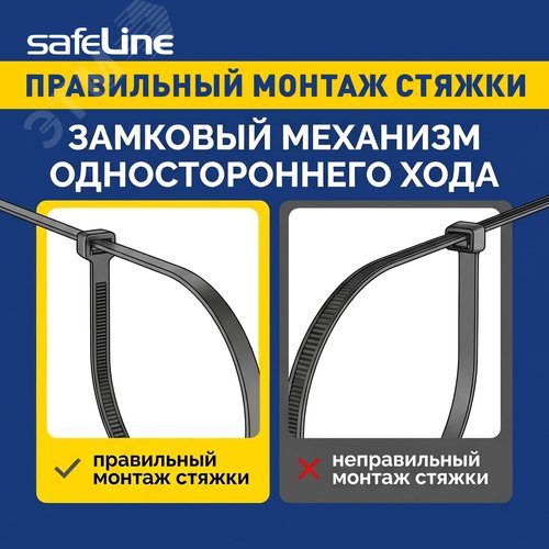 Хомут-стяжка кабельная нейлоновая Safeline 2,5x100-W-100, белая (100 шт.)