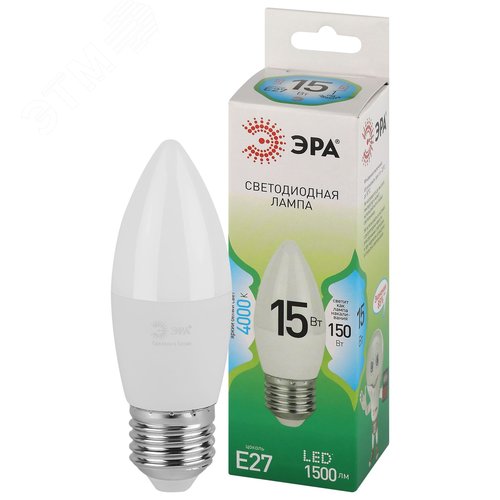 Лампа светодиодная LED 15 Вт 1500Лм 4000К свеча нейтральный E27 220-240В LED B35-15W-840-E27 Green Line