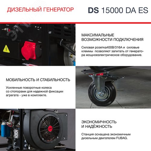 Генератор дизельный (трехфазный) с электростартером и коннектором автоматики DS 15000 DA ES
