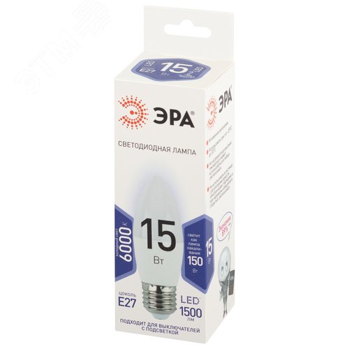 Лампа светодиодная 15Вт свеча холодный свет Е27 STD LED B35-15W-860-E27