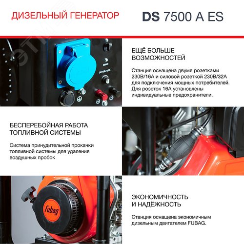 Генератор дизельный с электростартером и коннектором автоматики DS 7500 A ES