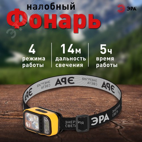 Фонарь налобный светодиодный Рабочие Практик GA-813 аккумуляторный 3+3 Bт сенсорное управление дисплей 4 режима