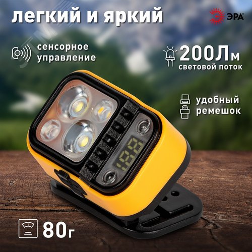 Фонарь налобный светодиодный Рабочие Практик GA-813 аккумуляторный 3+3 Bт сенсорное управление дисплей 4 режима