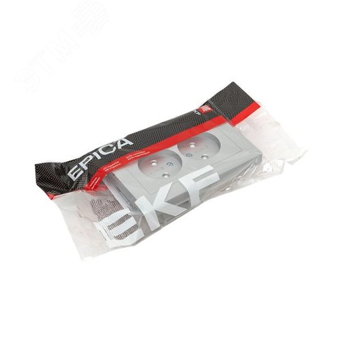 Эпика Механизм розетки двойной 16А без заземления со шторками с рамкой алюминий EKF