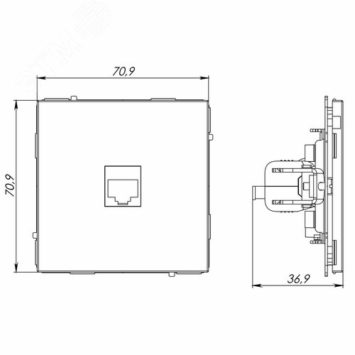 Компьютерная розетка RJ-45 без шторки, кат.6А одинарная,KANT, белый песок