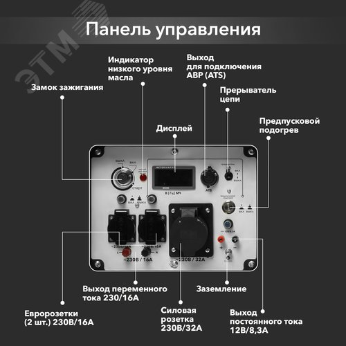 Генератор дизельный KR8500DEA, 8,5кВт, 230В, 16л, коннектор автоматики, электростартер
