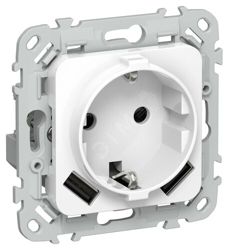 FLITE Розетка 1-местная с заземлением с защитными шторками 16А с USB A+A 3,1А безвинтовое крепление РСЮша11-1-ФлБ белый