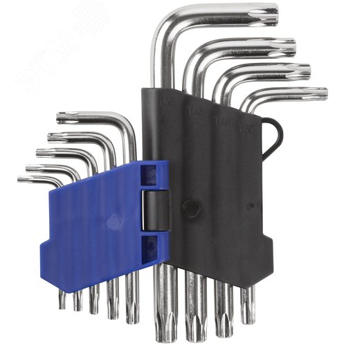 Набор ключей Torx, 9 шт, T10-T50, пластиковый держатель, короткие, закаленные CrV