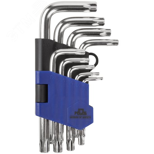 Набор ключей Torx, 9 шт, T10-T50, пластиковый держатель, короткие, закаленные CrV
