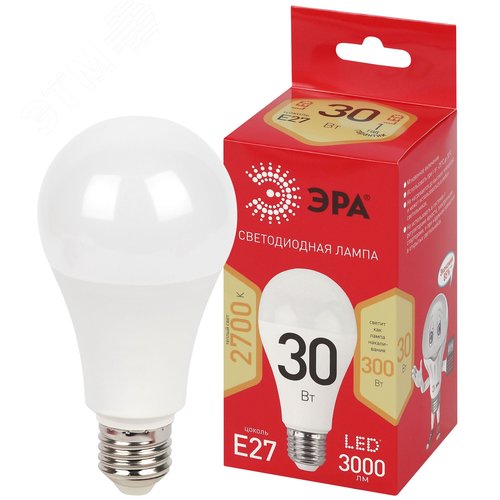 Лампа светодиодная ЭРА RED LINE LED A70-30W-827-E27 R 30Вт груша теплый белый свет Е27