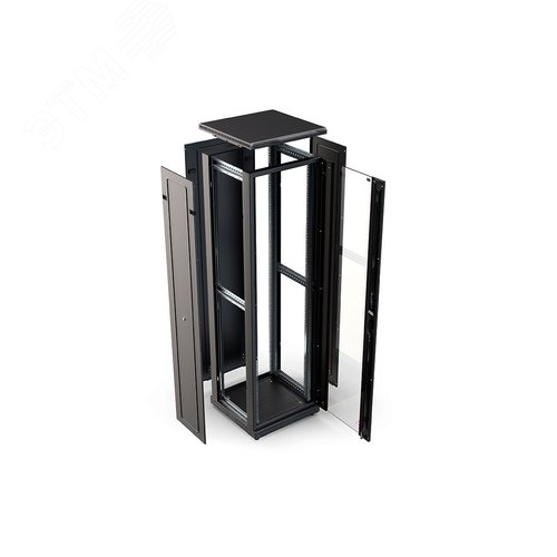 Шкаф телекоммуникационный напольный 42U 600x600 ШТ-НП-М-42U-600-600-С-Ч, передняя дверь стекло, черный