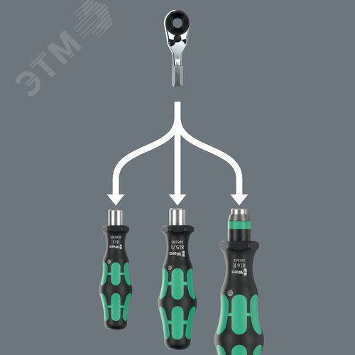 Трещотка-бита 1/4'', 8011 Zyklop Mini 4, хвостовик шестигранный 1/4'' C6.3, 60 зубцов, для 1/4'' бит