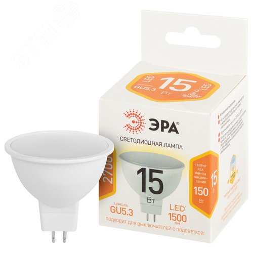 Лампа светодиодная 15Вт софит теплый белый свет GU5.3 STD LED MR16-15W-827-GU5.3