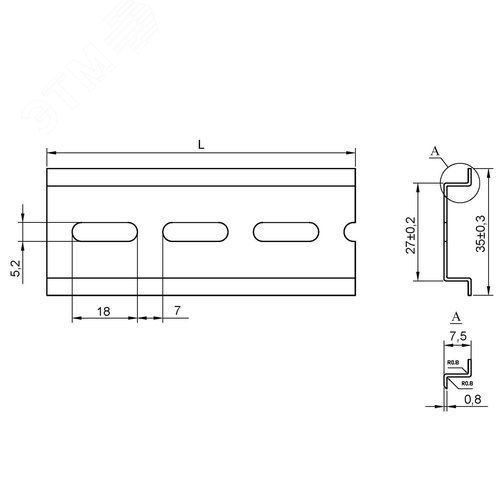 DIN-рейка перфорированная 35х7,5x75 мм, FS (DIN rail 35.7,5.75 FS)