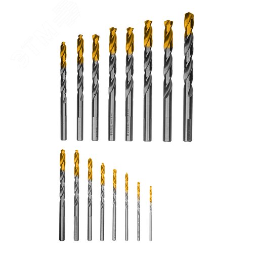 Набор сверл по металлу, 1-10 мм, Р6М5-TiN, Golden Tip, 19 шт