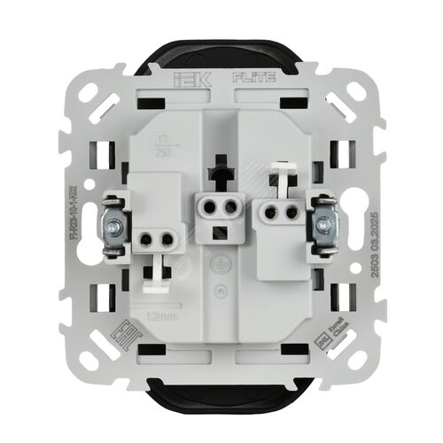 FLITE Розетка 2-местная без заземления с защитными шторками безвинтовое крепление 10А РСш02-1-ФлЧ черный