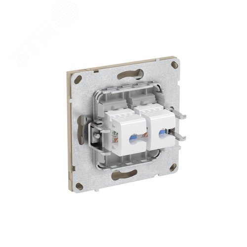Компьютерная розетка RJ-45 без шторки, кат.6А двойная, KANT, ванильный марципан