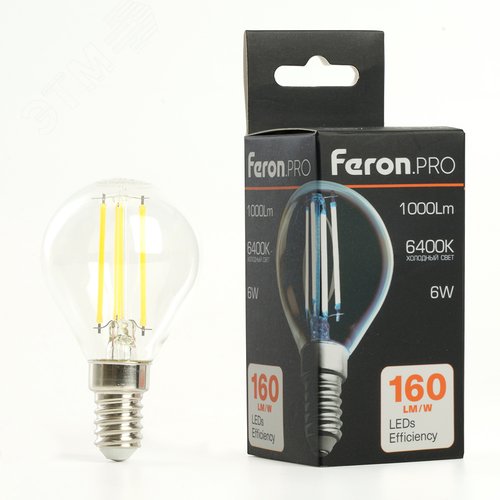 Лампа светодиодная LED 6вт Е14 дневной шар FILAMENT .PRO
