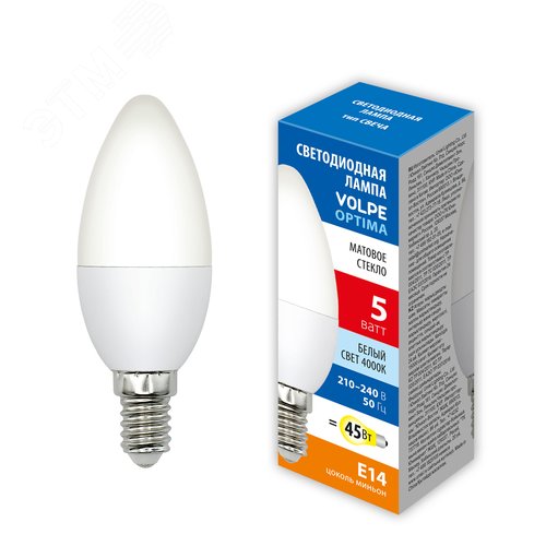 "Лампа светодиодная Форма ""свеча"" матовая Белый свет 4000K LED-C37-5W/4000K/E14/FR/SLS "