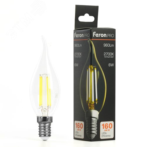 Лампа светодиодная LED 6вт Е14 теплый свеча на ветру FILAMENT .PRO