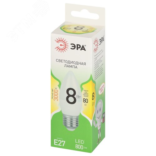 Лампа светодиодная LED 8 Вт 800Лм 3000К свеча теплый E27 220-240В LED B35-8W-830-E27 Green Line