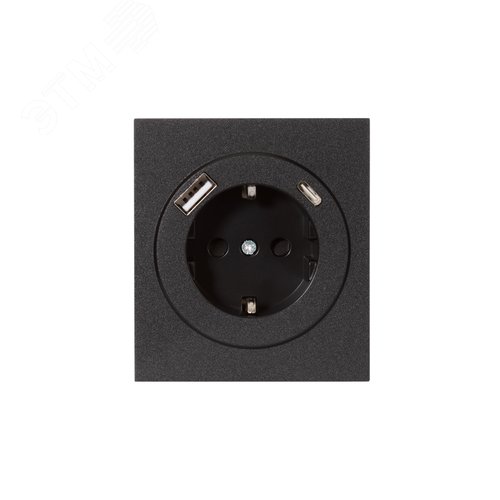 Розетка STRONG одинарная с/з скрытой установки з/ш 16А с USB A+C быстрой зарядки 5В/3А механизм антрацит