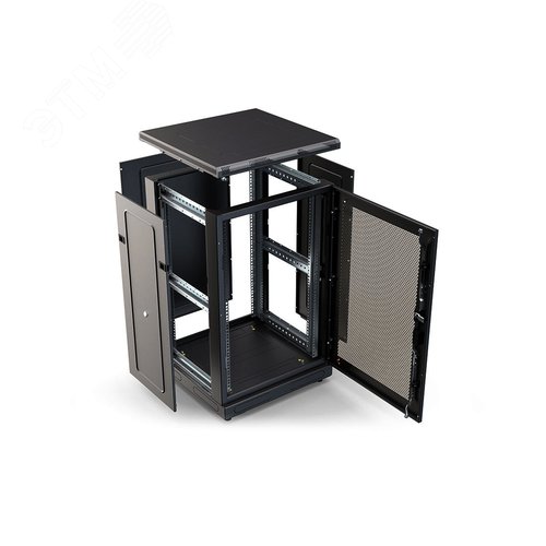 Шкаф телекоммуникационный напольный 18U 600x600 ШТ-НП-М-18U-600-600-П-Ч, передняя дверь перфорация, черный