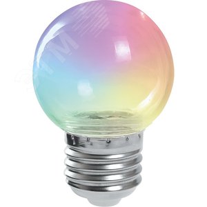 Лампа светодиодная LED 1вт Е27 RGB прозрачный плавная смена цвета шар