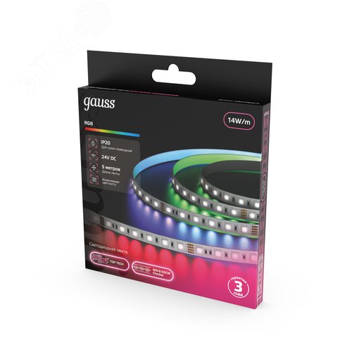 Лента светодиодная 14 Вт/м DC 24В RGB IP20 60LED SMD5050 Black Gauss