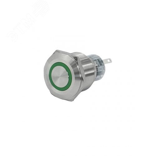 Выключатель кнопочный GQ22-L-11E/G/220V/S, зелёный, металл, 1C1NO1NC, цилиндр с подсветкой 220В AC/DC, d22мм, IP65 (ЭТ)