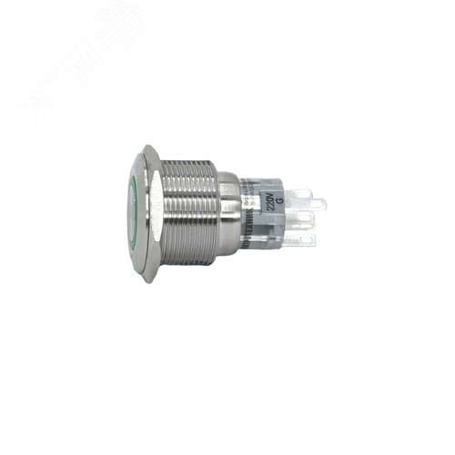 Выключатель кнопочный GQ22-L-11E/G/220V/S, зелёный, металл, 1C1NO1NC, цилиндр с подсветкой 220В AC/DC, d22мм, IP65 (ЭТ)