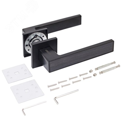 "Комплект ручка и защелка АЛЛЮР АРТ ""ЛАНА"" BL/BL +L7050S BL+BK-S2 BL(86150/S7050) матовый черный"
