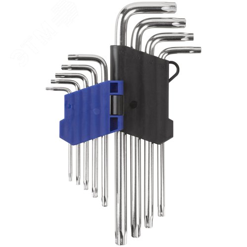 Набор ключей Torx, 9 шт, T10-T50, пластиковый держатель, длинные, закаленные CrV
