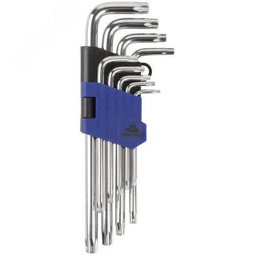 Набор ключей Torx, 9 шт, T10-T50, пластиковый держатель, длинные, закаленные CrV