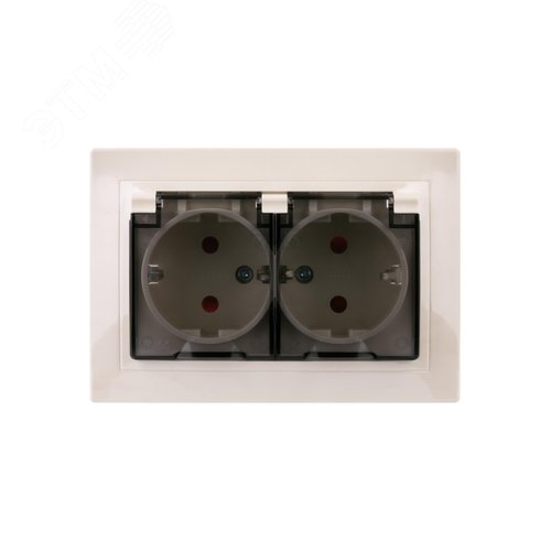 Розетка двойная 2П+З с защ. шт. и пр. крыш. 16А 250В IP44 (основание пластик) сл. кость Таймыр TDM