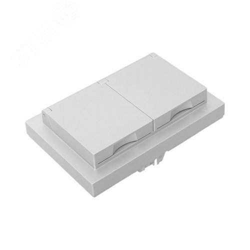 Эпика Механизм розетки двойной 16А IP44 с заземлением со шторками с рамкой с крышками алюминий EKF