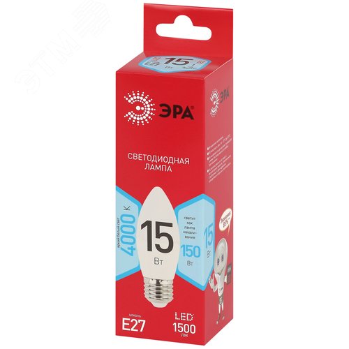 Лампа светодиодная ЭРА RED LINE LED B35-15W-840-E27 R 15Вт свеча нейтральный белый свет Е27