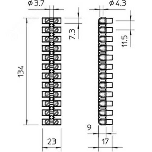 Колодка клеммная 2,5-10,0 мм?, 12 пар, 57 А, полипропилен, белая (76 CE WS/EKL 2 S)