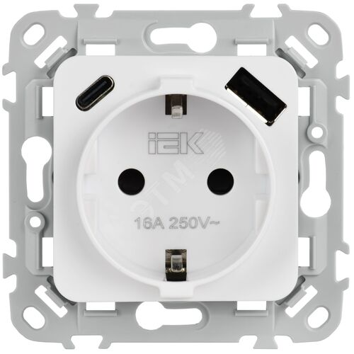 FLITE Розетка 1-местная с заземлением с защитными шторками 16А с USB A+C 20Вт безвинтовое крепление РСЮшс11-1-ФлБ белый