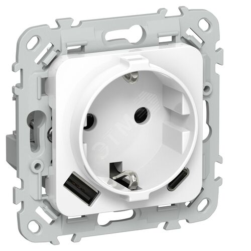 FLITE Розетка 1-местная с заземлением с защитными шторками 16А с USB A+C 20Вт безвинтовое крепление РСЮшс11-1-ФлБ белый