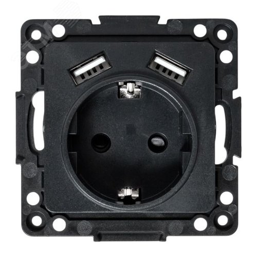 Стокгольм Механизм Розетки 1-местной с/з, USB 2A 16А винтовые клеммы черный с защ. штор. EKF