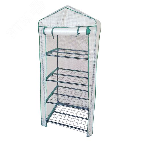Парник-стеллаж для рассады UGH-R20 H160 GREEN/WHITE 4 полки, 70x50x160см. Металлическая труба в ПВХ, цвет зеленый. Тент из армированного полиэтилена 135г/м2, цвет сетки белый. TM ФитоЛето