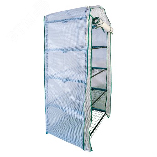 Парник-стеллаж для рассады UGH-R20 H160 GREEN/WHITE 4 полки, 70x50x160см. Металлическая труба в ПВХ, цвет зеленый. Тент из армированного полиэтилена 135г/м2, цвет сетки белый. TM ФитоЛето