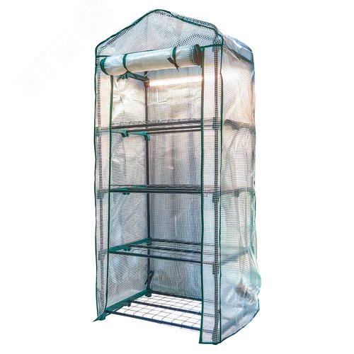 Парник-стеллаж для рассады UGH-R20 H160 GREEN/WHITE 4 полки, 70x50x160см. Металлическая труба в ПВХ, цвет зеленый. Тент из армированного полиэтилена 135г/м2, цвет сетки белый. TM ФитоЛето