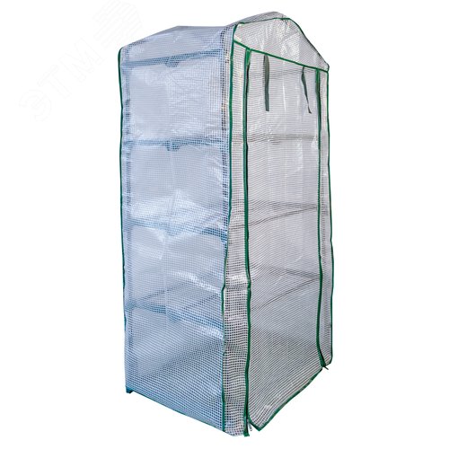 Парник-стеллаж для рассады UGH-R20 H160 GREEN/WHITE 4 полки, 70x50x160см. Металлическая труба в ПВХ, цвет зеленый. Тент из армированного полиэтилена 135г/м2, цвет сетки белый. TM ФитоЛето