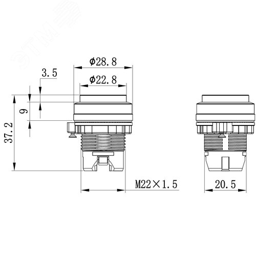 Головка кнопки выпуклая прозрачная без фиксации, красная