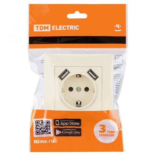 Розетка 2П+З 16А 250В + 2 USB порта 2,1А 5В сл. кость Сенеж