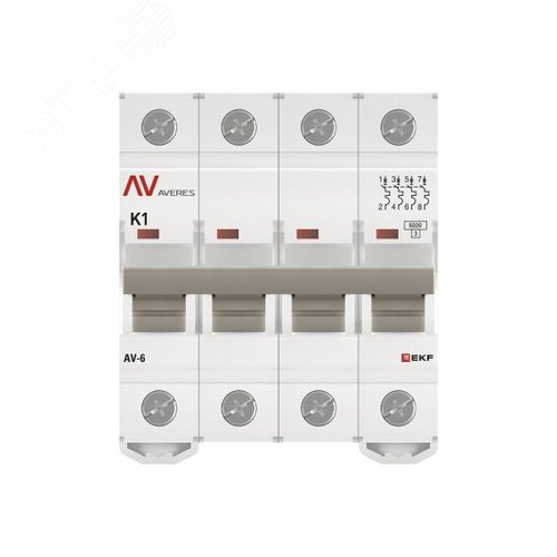 Выключатель автоматический AV-6 4P 1A (K) 6kA AVERES