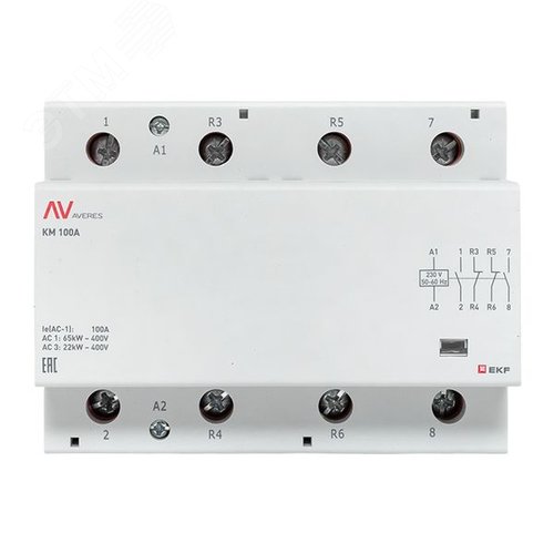 Контактор модульный КМ 100А 2NO+2NC 230VAC (6 мод.) AVERES