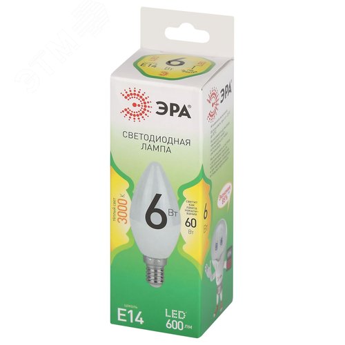 Лампа светодиодная LED 6 Вт 600Лм 3000К свеча теплый E14 220-240В LED B35-6W-830-E14 Green Line